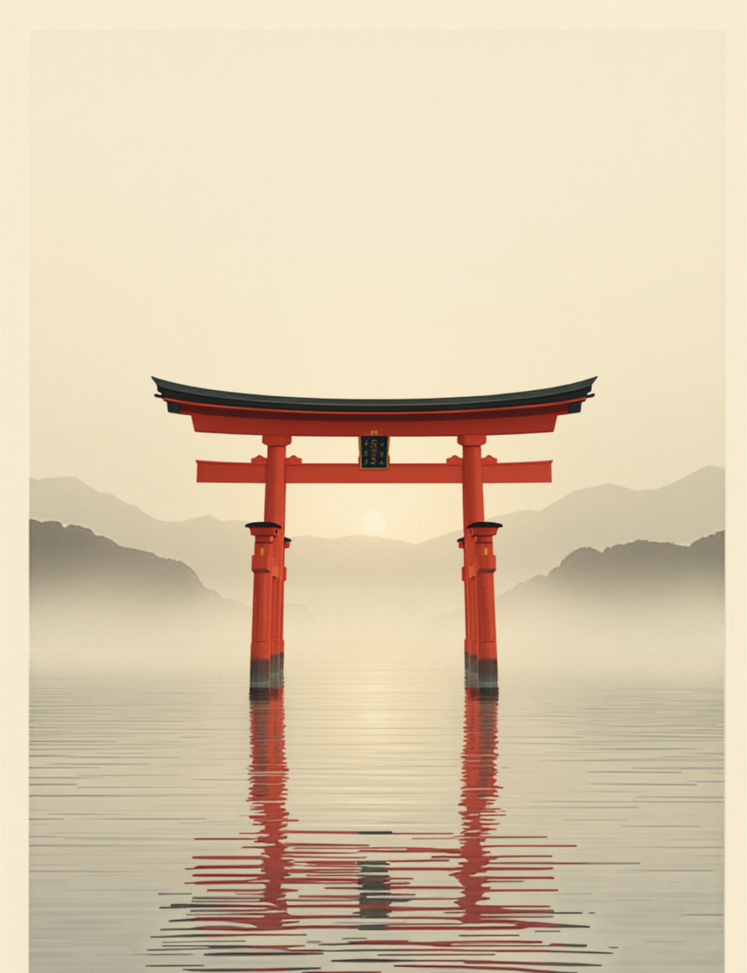 The vermilion floating torii gate of Itsukushima Shrine on Miyajima at dawn